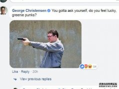 国家党议员George Christensen因上传手拿枪支照片被
