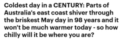 近百年来最冷五月天！寒潮席卷澳洲，多地出现