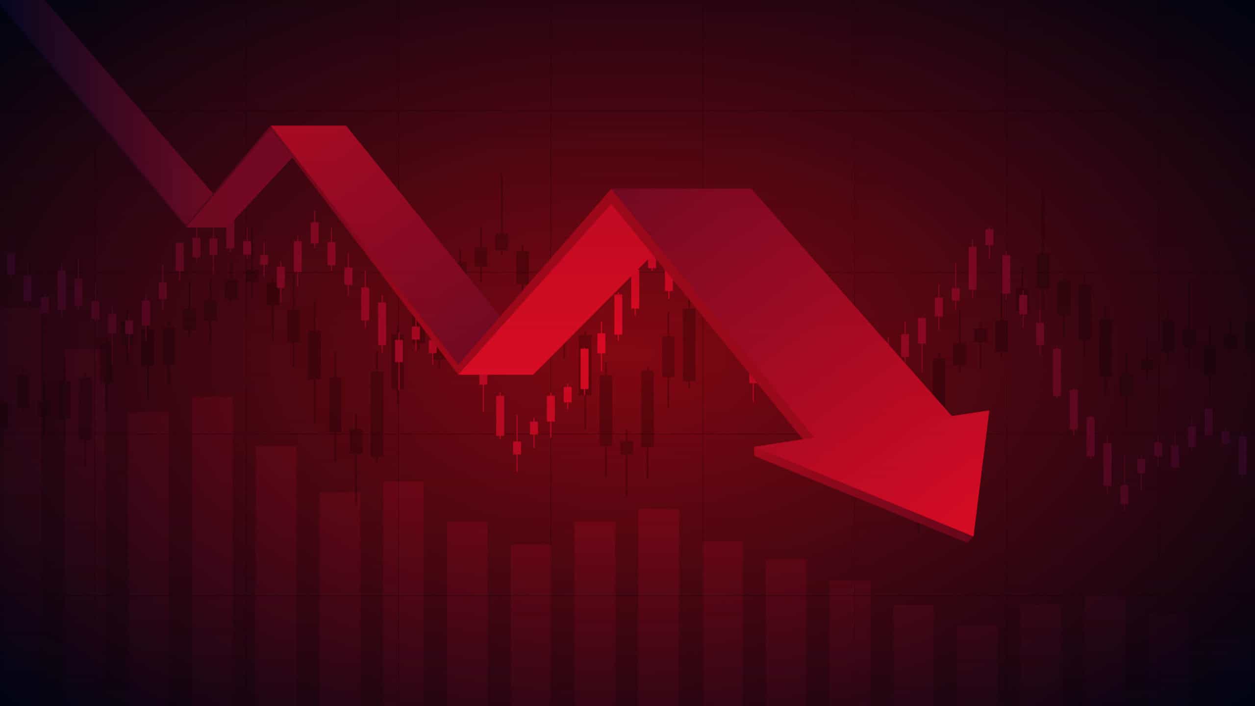 red arrow pointing down, falling share price