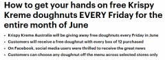 澳Krispy Kreme甜甜圈免费送！整个6月都有，这样就