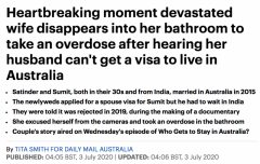 老公配偶签证被拒，澳女自杀？“与其回去，不