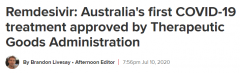 瑞德西韦拿到TGA许可，成全澳首个获批新冠治疗
