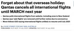澳洲国际航班官宣变动调整！华人离澳回国需经