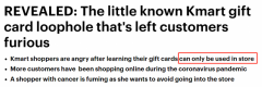 Kmart礼品卡不支持网购？顾客：太让人难受！（图
