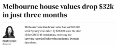 墨尔本独立屋房价3个月大降$3.2万，全澳最大季度