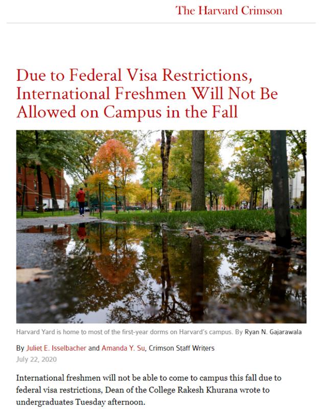 突发！哈佛：国际新生秋季不得赴美，移民局官网已删除留学生指南