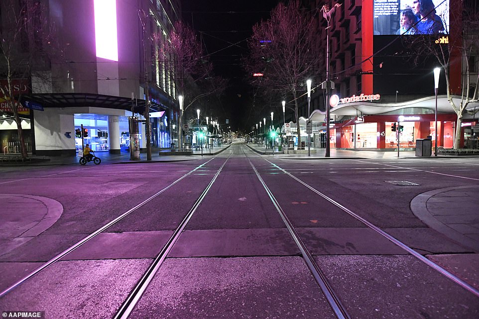 Bourke Street in the heart of Melbourne resembled a ghost town on Sunday night as the tough new curfew kicked in at 8pm