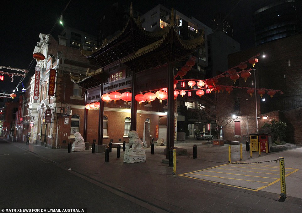 There were no signs of diners in the usually bustling Melbourne's China Town (pictured) on Sunday evening