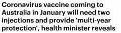 澳洲新冠疫苗接种细节曝光：或于明年1月开始免