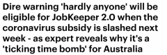 专家警告：削减JobKeeper是“定时炸弹”！鲜有人
