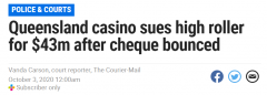 在澳豪赌输掉$4300万，华男拒绝还钱！赌场将其告