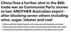 曝中国或禁止进口澳洲小麦！澳外长忧心“经济