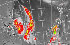 A satellite image taken last night shows the storm in the Tasman Sea. Photo / MetService