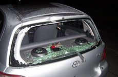 One of the cars attacked when teenagers went on a spree of vandalism that hit 17 vehicles and a bedroom window