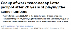 买同一组号码20年，澳洲“伙伴团”终实现中奖梦