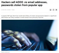 黑客兜售4000名新西兰用户邮箱和密码 来自PDF应用