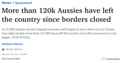 担忧病毒群集惹上身 超过12万澳洲人离境不想回