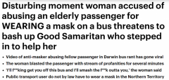 澳女公交上狂骂戴口罩乘客4分钟！“我要把你赶