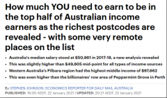澳十大收入最高地区排名！悉尼垫底，墨尔本落