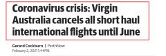 维珍航空突然取消上半年所有短途国际航班，澳