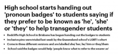 推动对跨性别学生包容 布里斯班高中发放“他”
