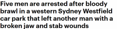 悉尼Westfield停车场多人斗殴，有人下巴被打折！