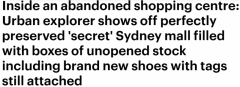 悉尼商场废弃10年，现场如“鬼城！”商品家具遭