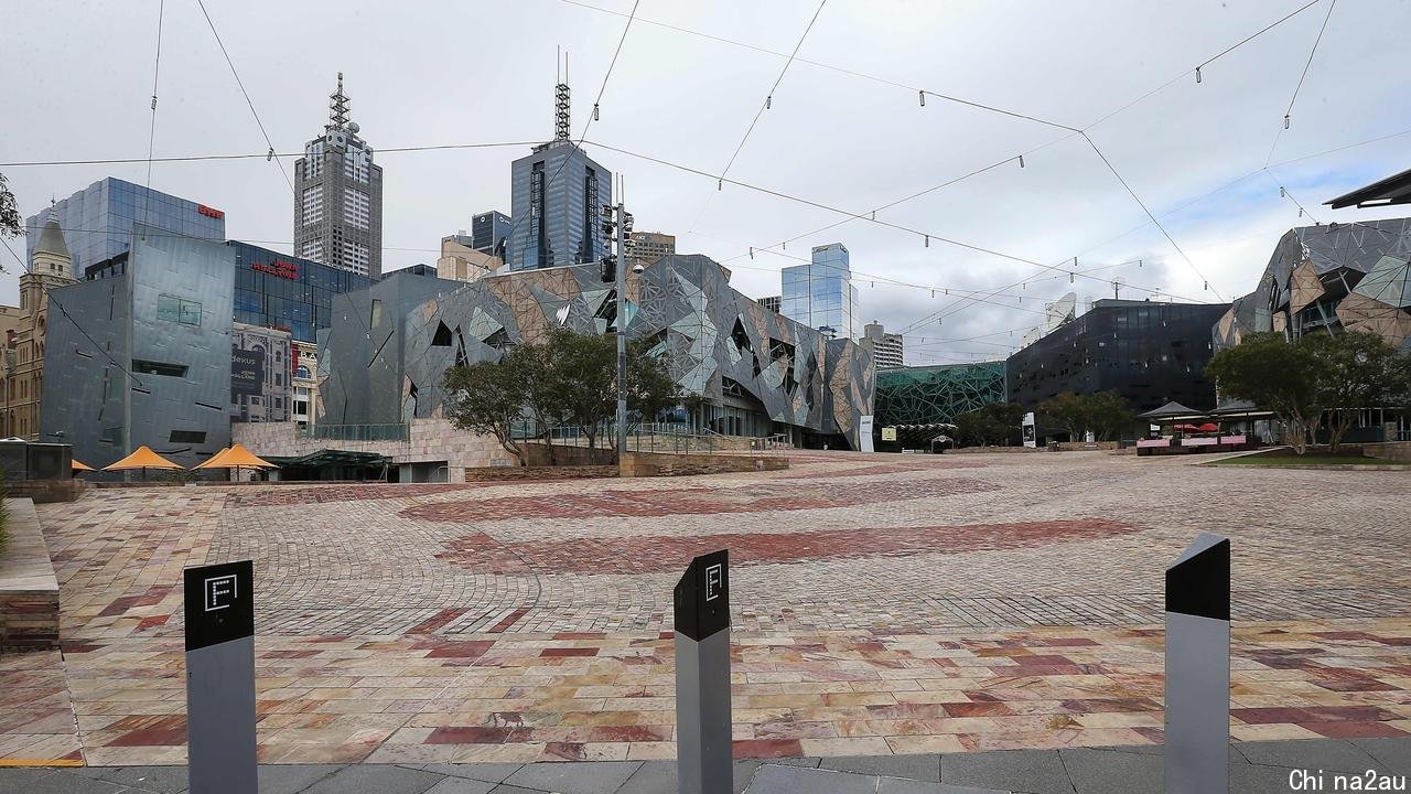 Federation Square empty of people in August last year. Picture: Ian Currie/NCA NewsWire.