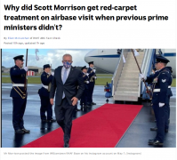 “走个红毯被批” 莫里森访问空军基地照片上“