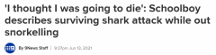 “还自己要死了！”澳10岁男童遭鲨鱼咬伤，亲述
