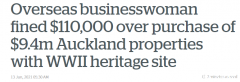 新西兰华人未经获批买下二战遗产，被罚$11万（