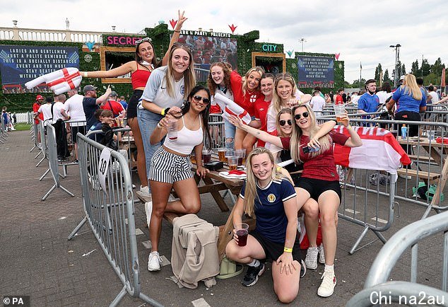 Britons (pictured in Manchester during England's football clash with Croatia on Sunday) will be able to work in Australia for three years