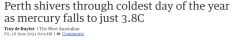 冷冷冷！珀斯迎2021最冷一天！最低气温仅3.8℃！