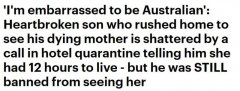 澳男回国看望垂死母亲，却无法得见被困酒店！
