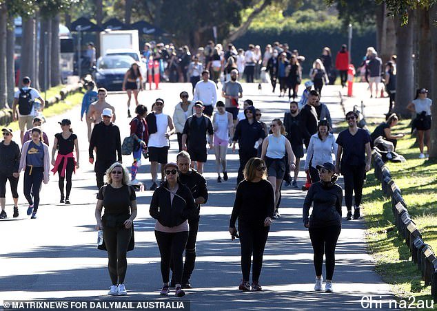 Surging Covid case numbers won't stop Sydneysiders from soaking up the sun in city parks and beaches, despite the pleas of New South Wales Premier Gladys Berejiklian. Seen here is Centennial Park in Sydney's Eastern Suburbs