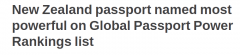 全球护照排行榜出炉！新西兰高居第一，澳洲第