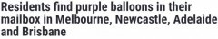 今早，澳洲多地居民邮箱飘出“神秘紫色气球”