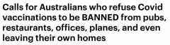 澳政客提议：拒绝接种的澳人应限制出行，需要