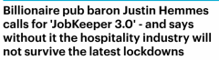 悉尼酒吧大亨呼吁实施“JobKeeper 3.0”：业内陷入