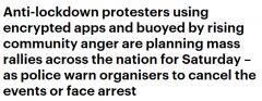 全澳10地将爆发反封锁游行，悉尼示威者周六上街