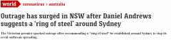 维州州长吁“钢圈”式封锁悉尼引不满，新州州