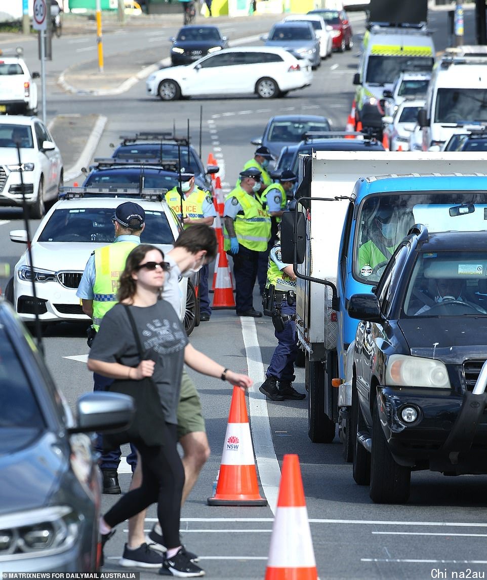 Police setup roadblocks and stopped any traffic entering the city to prevent a repeat of last weekend protest (pictured is the  Princes Highway blocked at King St, Newtown)