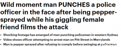 视频曝光！悉尼男子不服执法，挥拳猛击警方脸