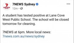 悉尼一公校学生感染新冠，学校明日关闭消毒，