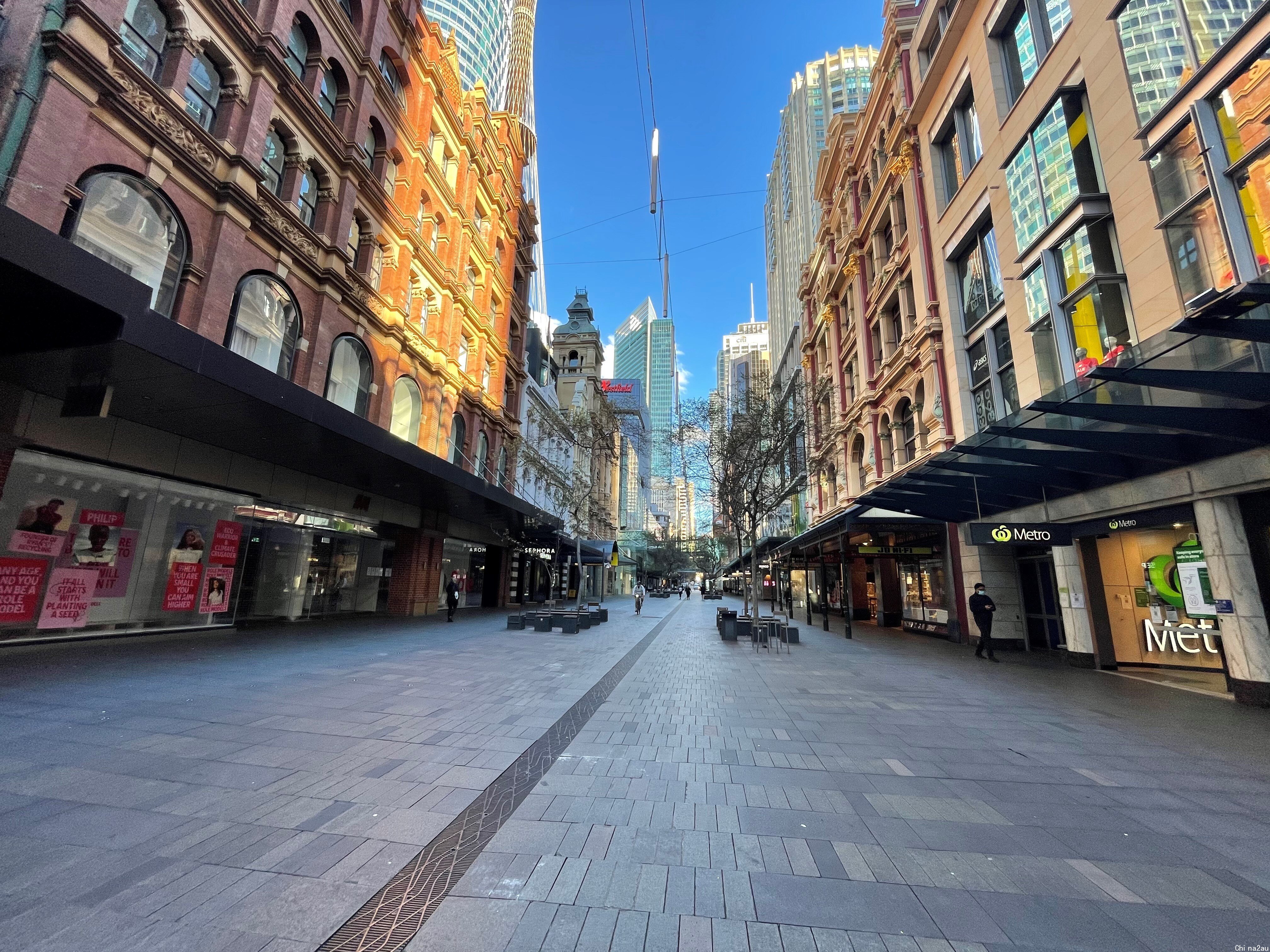 The normally bustling shopping strips at the heart of Sydney's CBD are all but deserted.