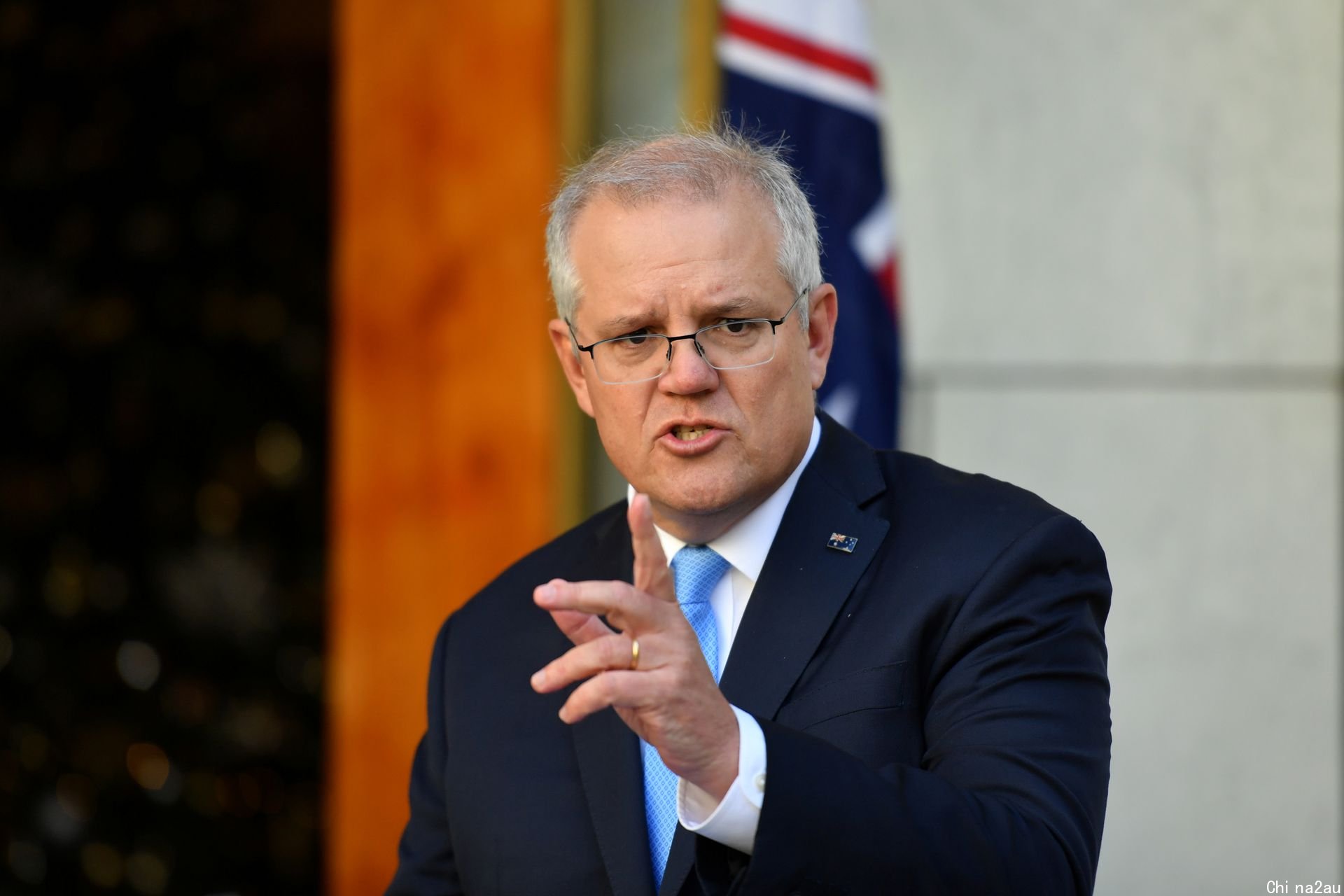 2020年12月11日，澳大利亚总理莫里森出席新闻发布会，强调自己的目标是让两国“愉快共存”，期望在2021年能与中国领导人举行会谈。（Reuters）