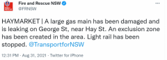 突发！悉尼Haymarket发生天然气泄漏事故，轻轨停