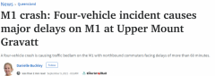 注意！澳M1高速4车相撞，通勤时间延误超60分钟（
