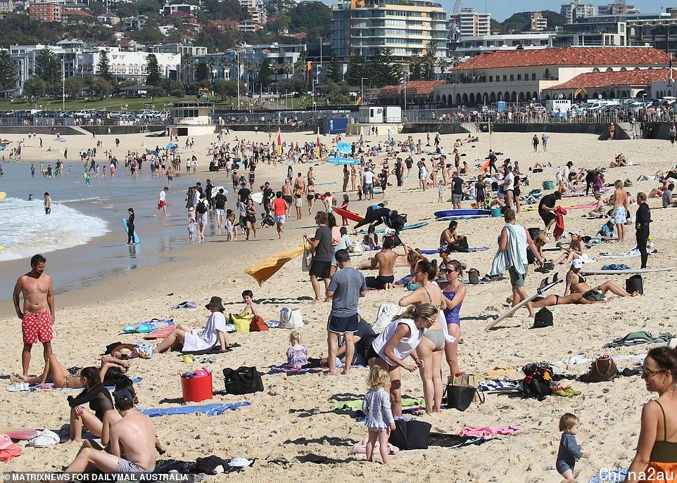 Sydney's iconic Bondi Beach was packed before lunchtime on Saturday with temperatures set to reach as high as 29C
