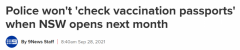 新州下月“解封”后，警方不会核查疫苗接种证